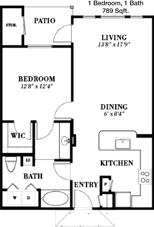 789 sq ft floorplan layout