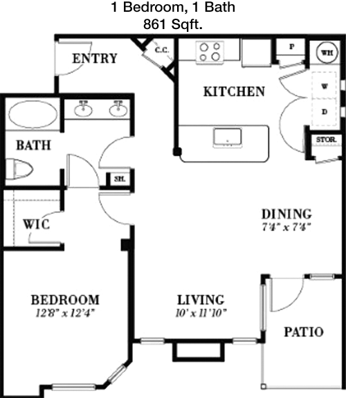861 sq ft floorplan layout