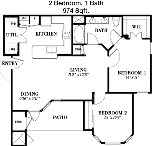974 sq ft floorplan layout