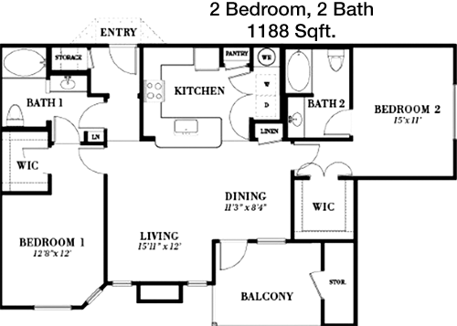 1,188 sq ft floorplan layout