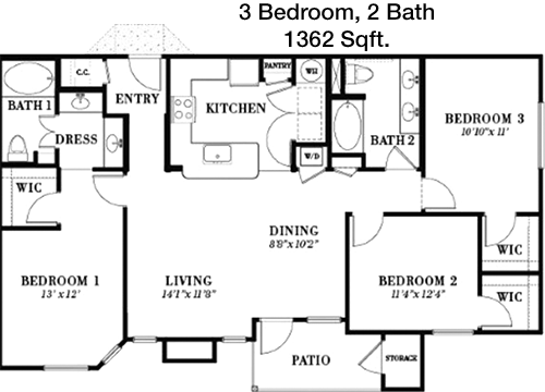 1,362 sq ft floorplan layout