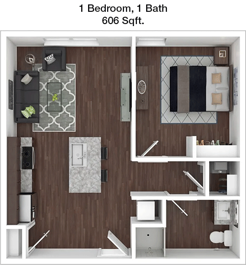 606 sq ft floorplan layout