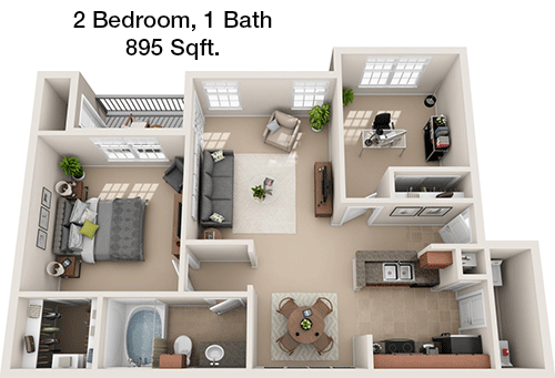 895 sq ft floorplan layout