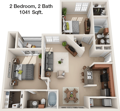 1,041 sq ft floorplan layout