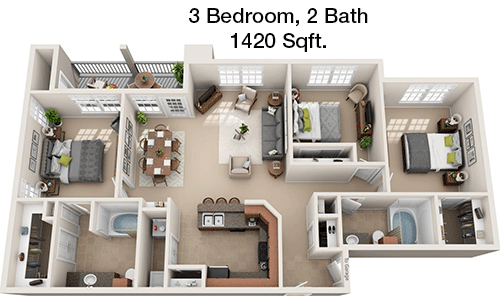 1,420 sq ft floorplan layout