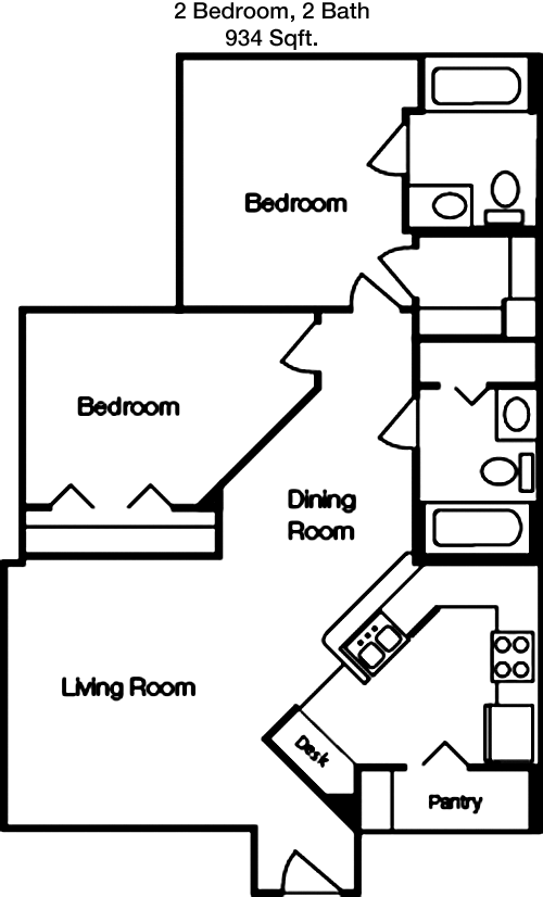 934 sq ft floorplan layout