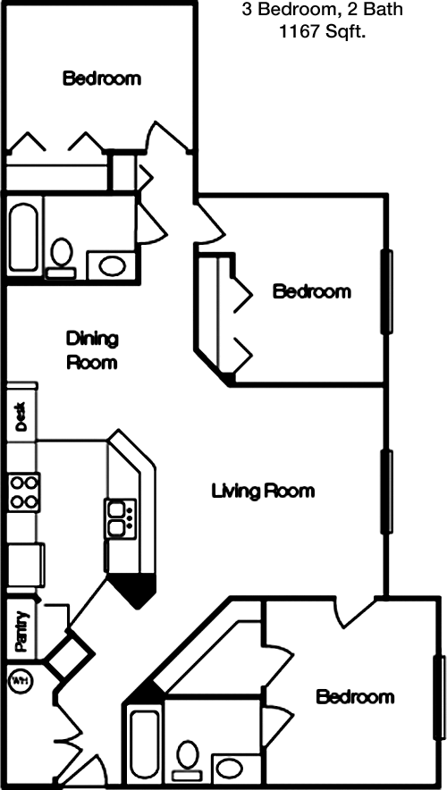 1,167 sq ft floorplan layout