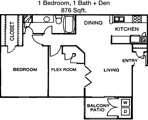 876 sq ft floorplan layout