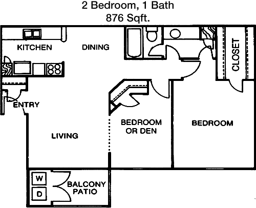 876 sq ft floorplan layout