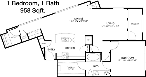 958 sq ft floorplan layout