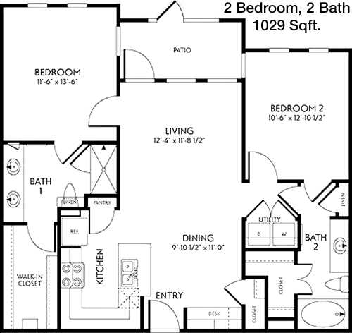 1,029 sq ft floorplan layout