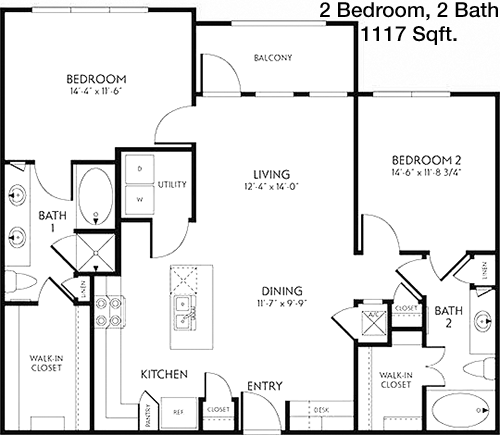 1,117 sq ft floorplan layout