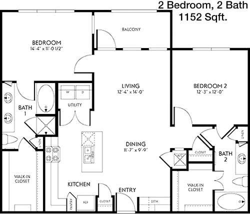 1,152 sq ft floorplan layout