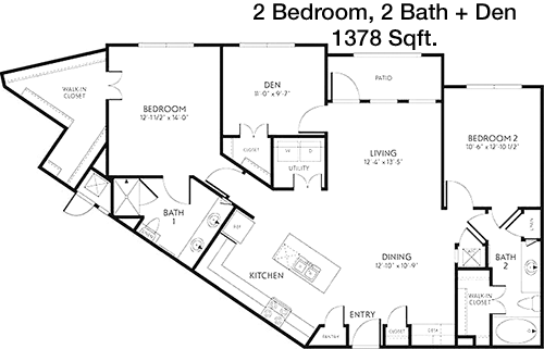 1,378 sq ft floorplan layout