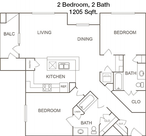 1,205 sq ft floorplan layout