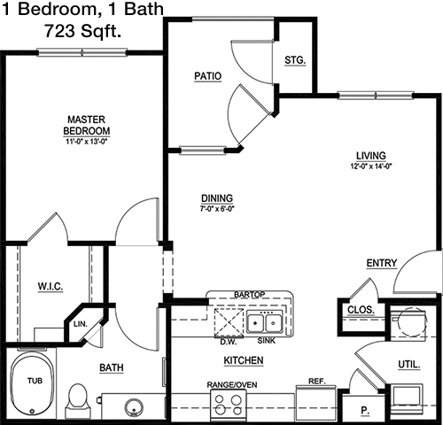 723 sq ft floorplan layout