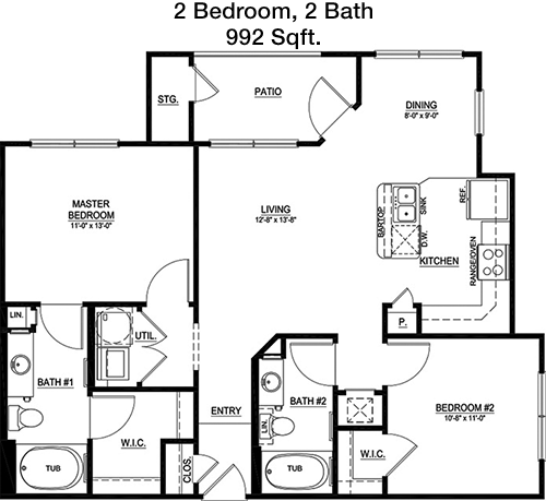 992 sq ft floorplan layout