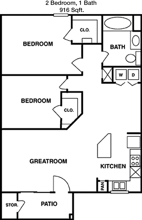 916 sq ft floorplan layout