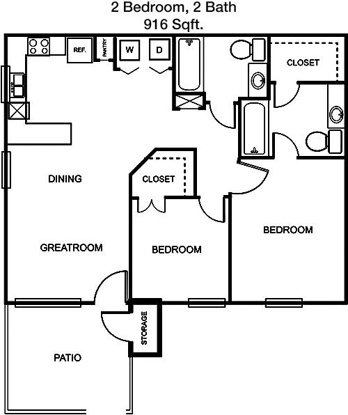 916 sq ft floorplan layout