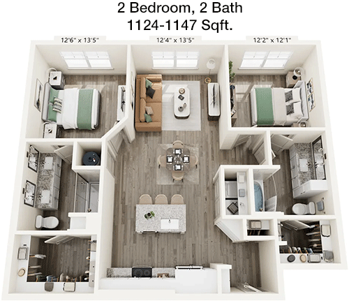 1,124 sq ft floorplan layout