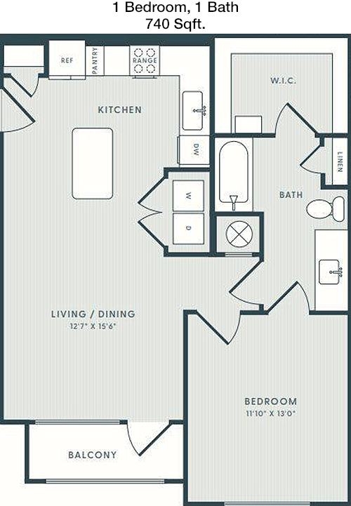 740 sq ft floorplan layout