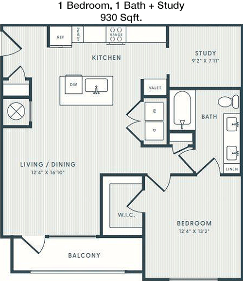 930 sq ft floorplan layout