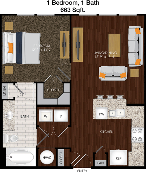 663 sq ft floorplan layout