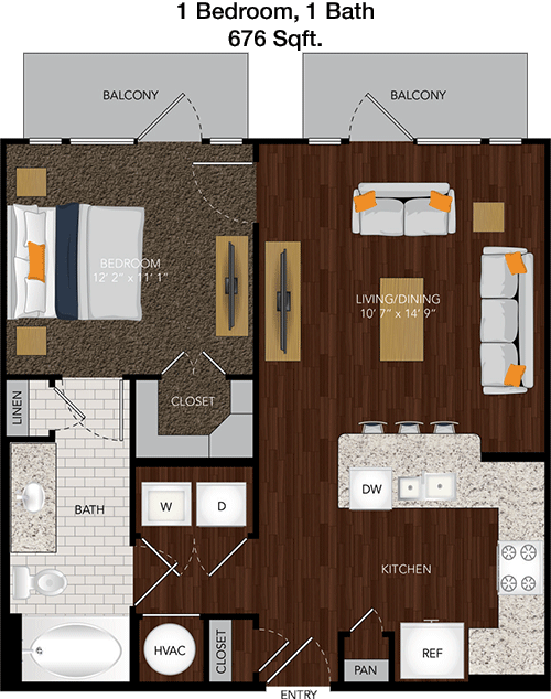 676 sq ft floorplan layout