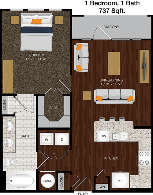 737 sq ft floorplan layout