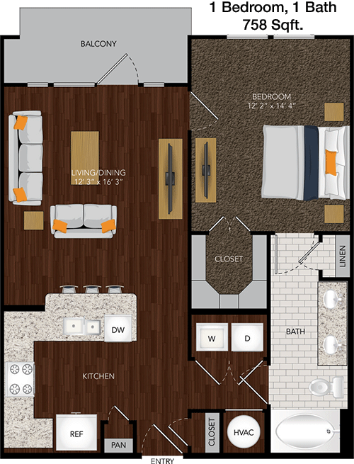 758 sq ft floorplan layout