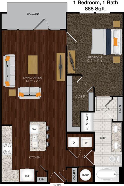 888 sq ft floorplan layout