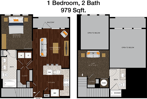 979 sq ft floorplan layout