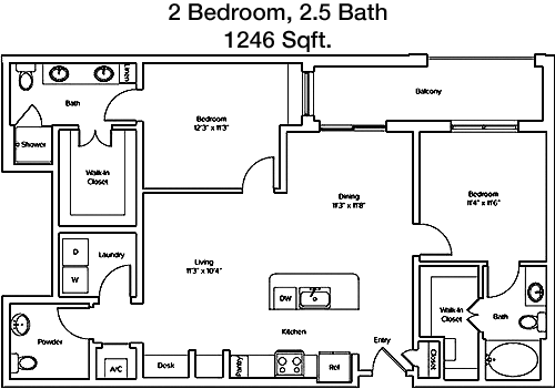 1,246 sq ft floorplan layout