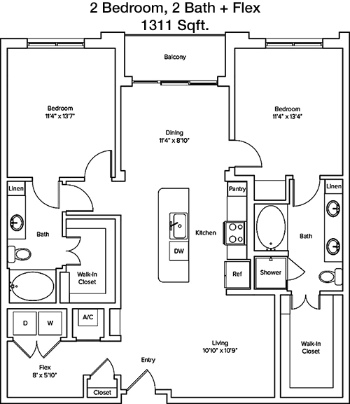 1,311 sq ft floorplan layout