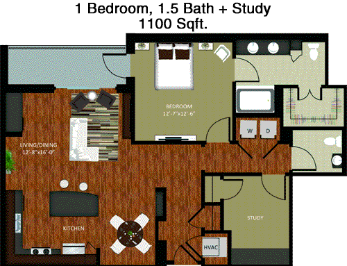 1,100 sq ft floorplan layout