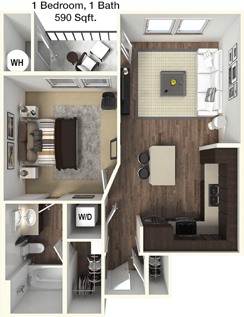 590 sq ft floorplan layout