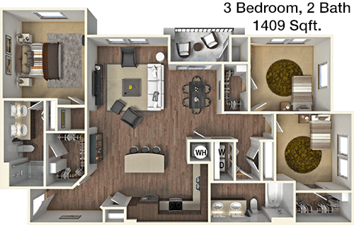 1,409 sq ft floorplan layout