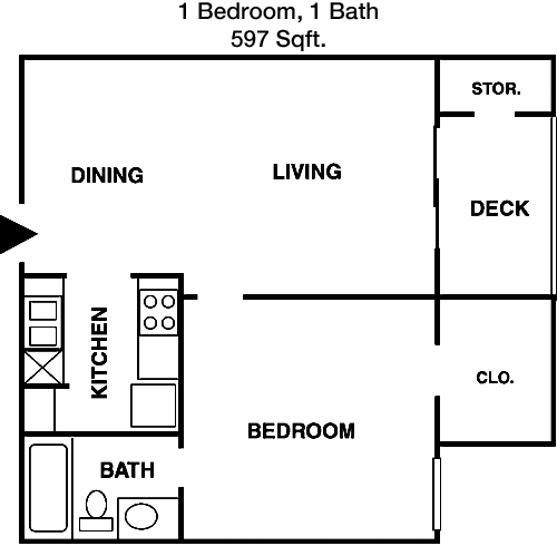 597 sq ft floorplan layout