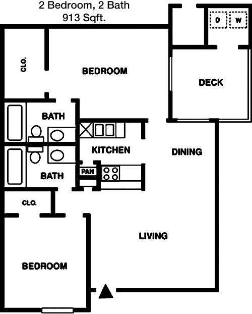 913 sq ft floorplan layout