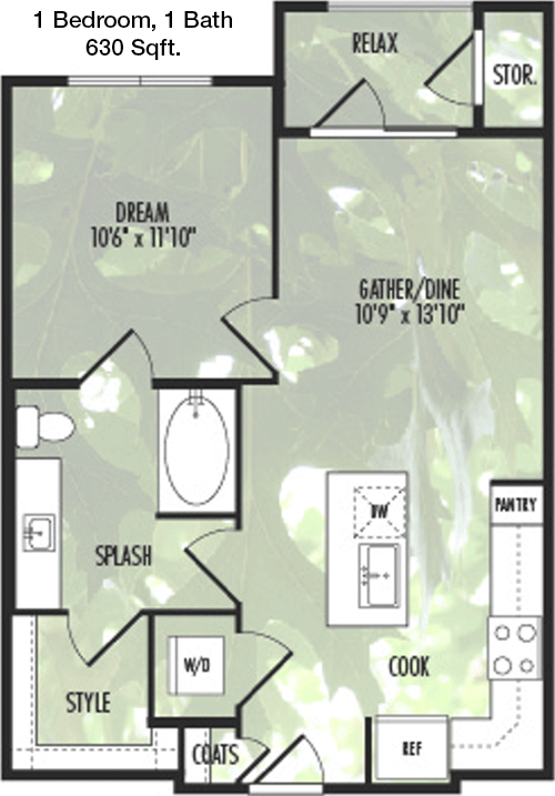 630 sq ft floorplan layout