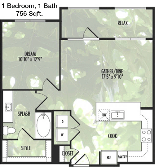 756 sq ft floorplan layout