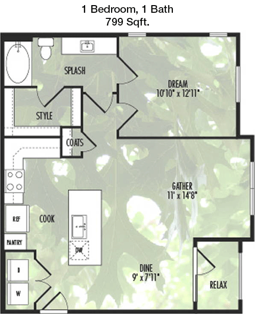 799 sq ft floorplan layout
