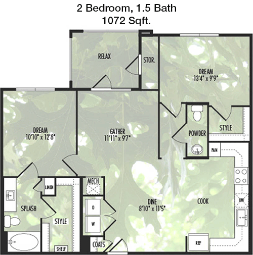 1,072 sq ft floorplan layout