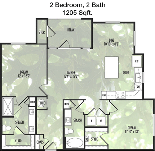 1,205 sq ft floorplan layout
