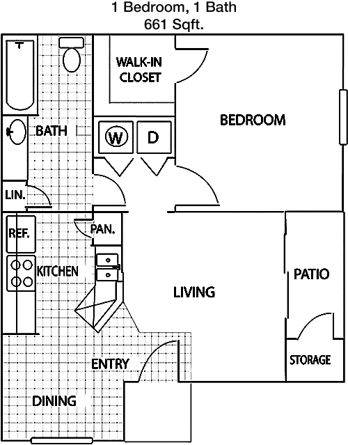 661 sq ft floorplan layout