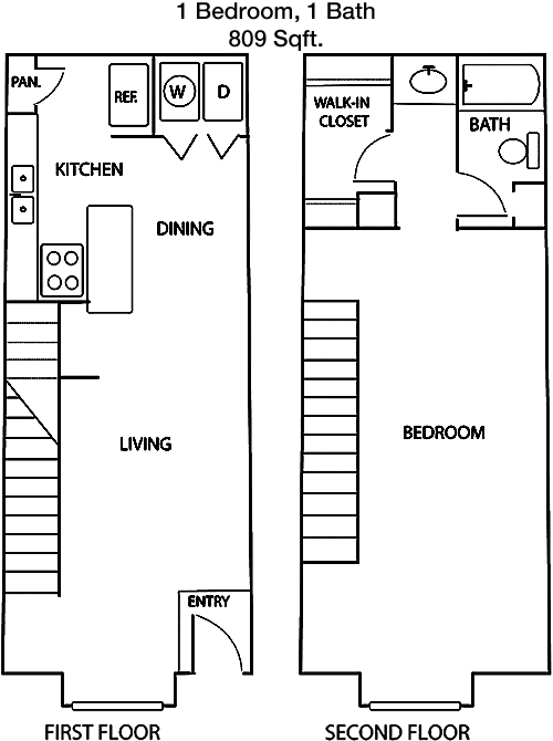 809 sq ft floorplan layout