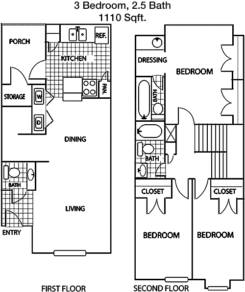 1,110 sq ft floorplan layout