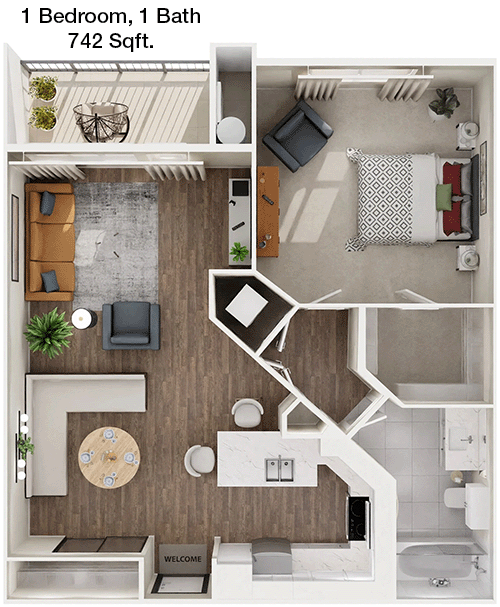 742 sq ft floorplan layout