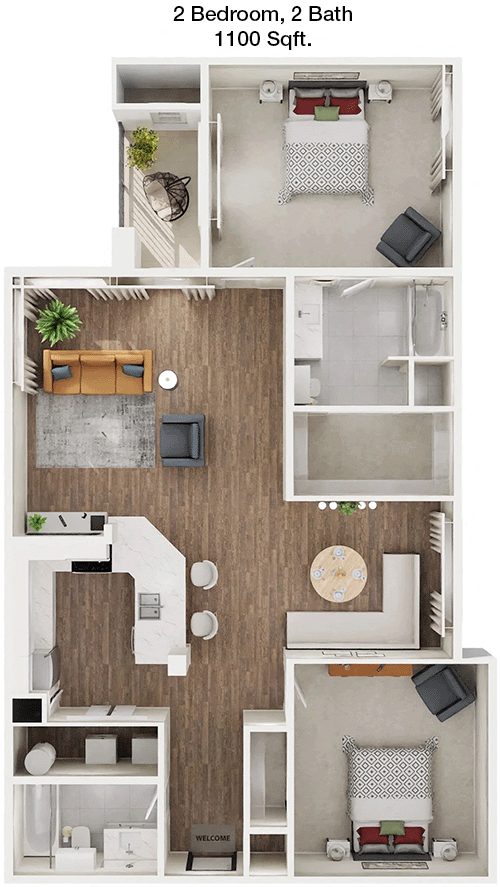 1,100 sq ft floorplan layout