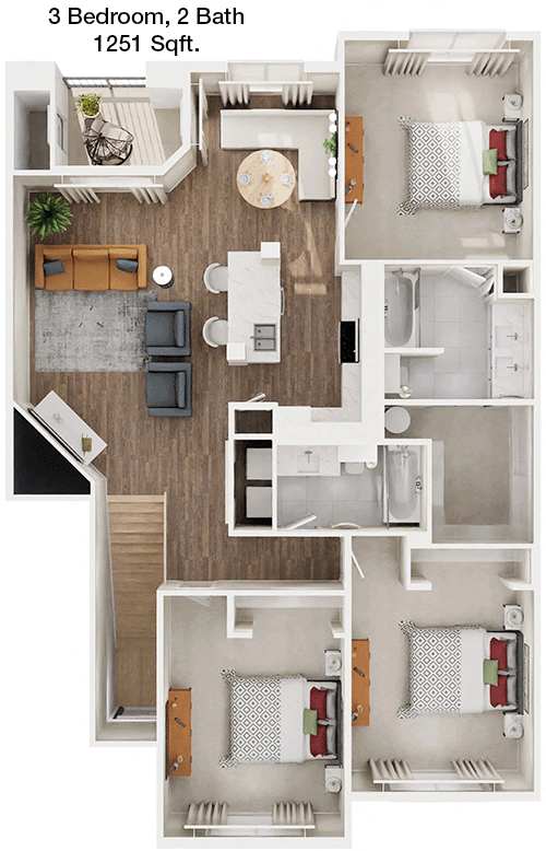 1,251 sq ft floorplan layout